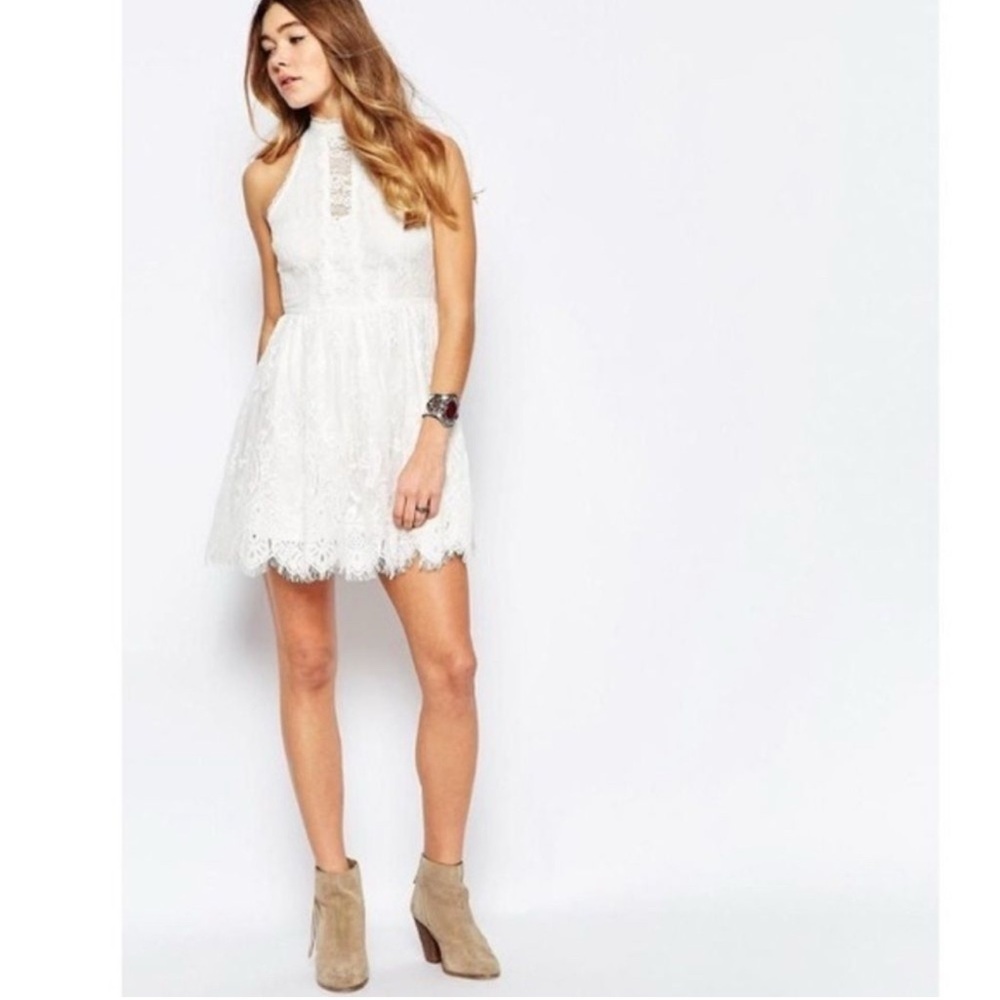 Free People Verushka White Halter A-Line Mini dress size 4